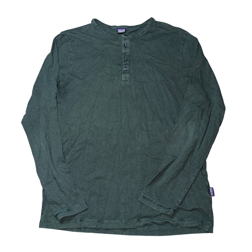 Patagonia Henley Shirt Medium Green Long Sleeve Organic Cotton 3-Button Top